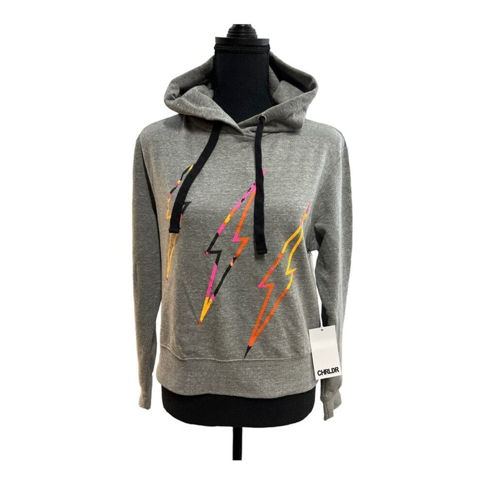 CHEERLEADER Gray Hoodie with Neon lightening bolts front NEW WITH TAGS EXTRA SM